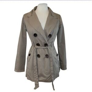 Joie Women's Khaki Beige Mid-length Button Belted Double-breast Trench Coat - M